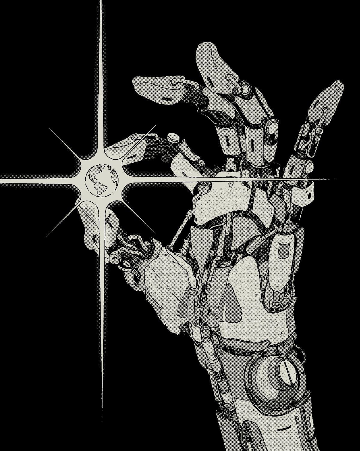 Robotic hand holding the Earth