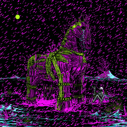 I saw Trojan Horse weeping in the downpour
